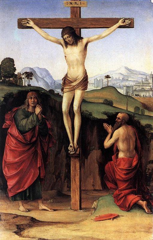 FRANCIA, Francesco Crucifixion with Sts John and Jerome dfh Sweden oil painting art